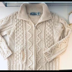 Aran Crafts Cream Cable Knit Sweater Zip Up Cardigan XS